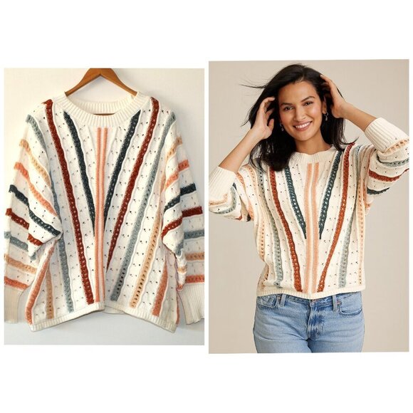 Maurices Chenille Stripped Dolman Sweater Multicolor Crochet Size XL Cozy Comfy - Picture 1 of 9